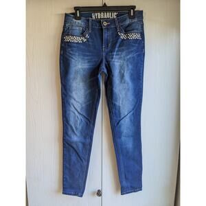 Hydraulic Women's Blue Beaded Mid Rise Button Belt Loop Blended Jeans Size 8